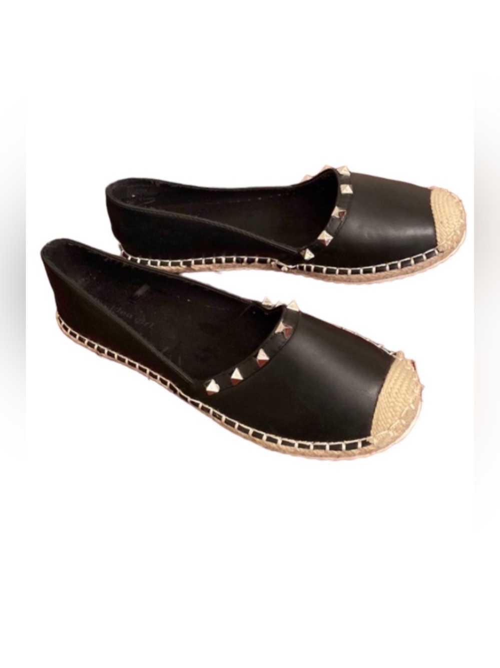 Madden Girl Black Studded SZ 8 Edgy Grunge Rocker Chic Gothic Espadarille Flats
